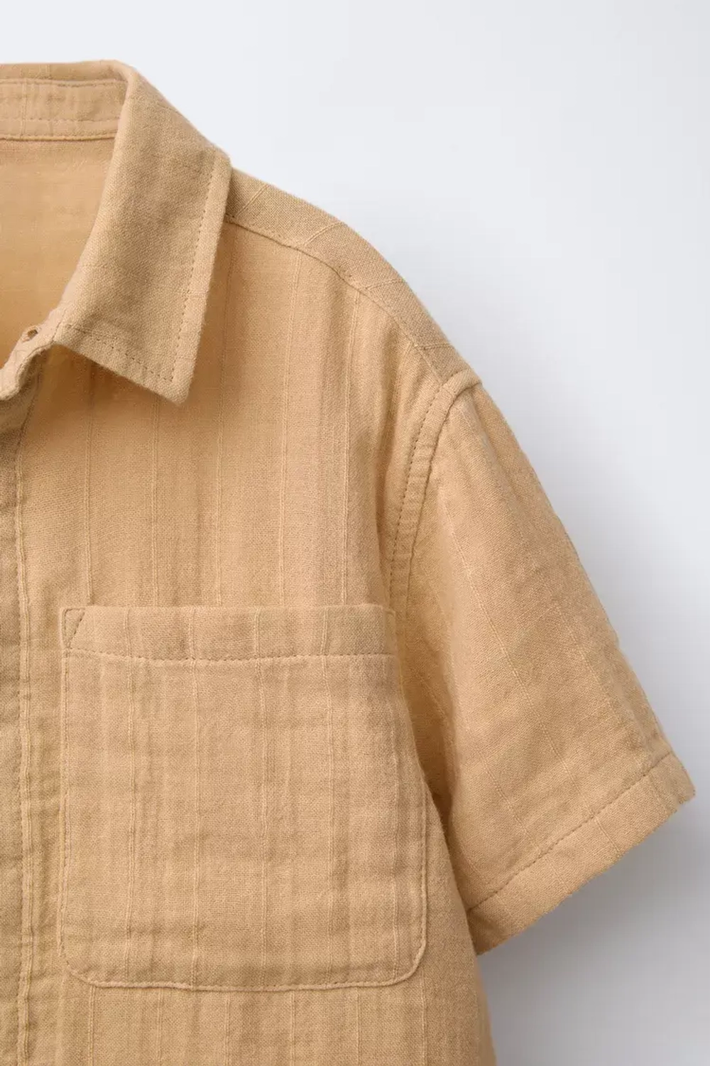 ZARA РУБАШКА ИЗ РЕЛЬЕФНОЙ ТКАНИ С КАРМАНОМ, ГОРЧИЧНЫЙ