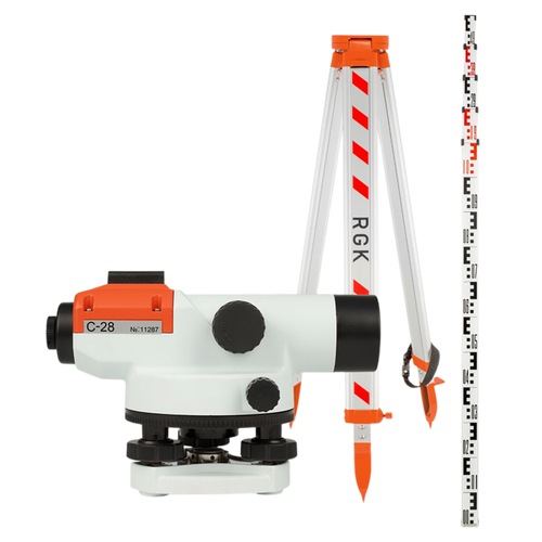 Комплект - оптический нивелир RGK C-28, рейка AMO S5 и штатив RGK S6-N C28S6S5