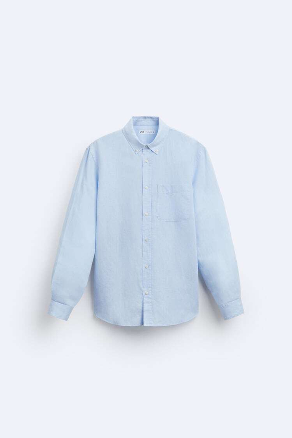 ZARA РУБАШКА ИЗ СМЕСОВОГО ЛЬНА, НЕБЕСНО-ГОЛУБОЙ