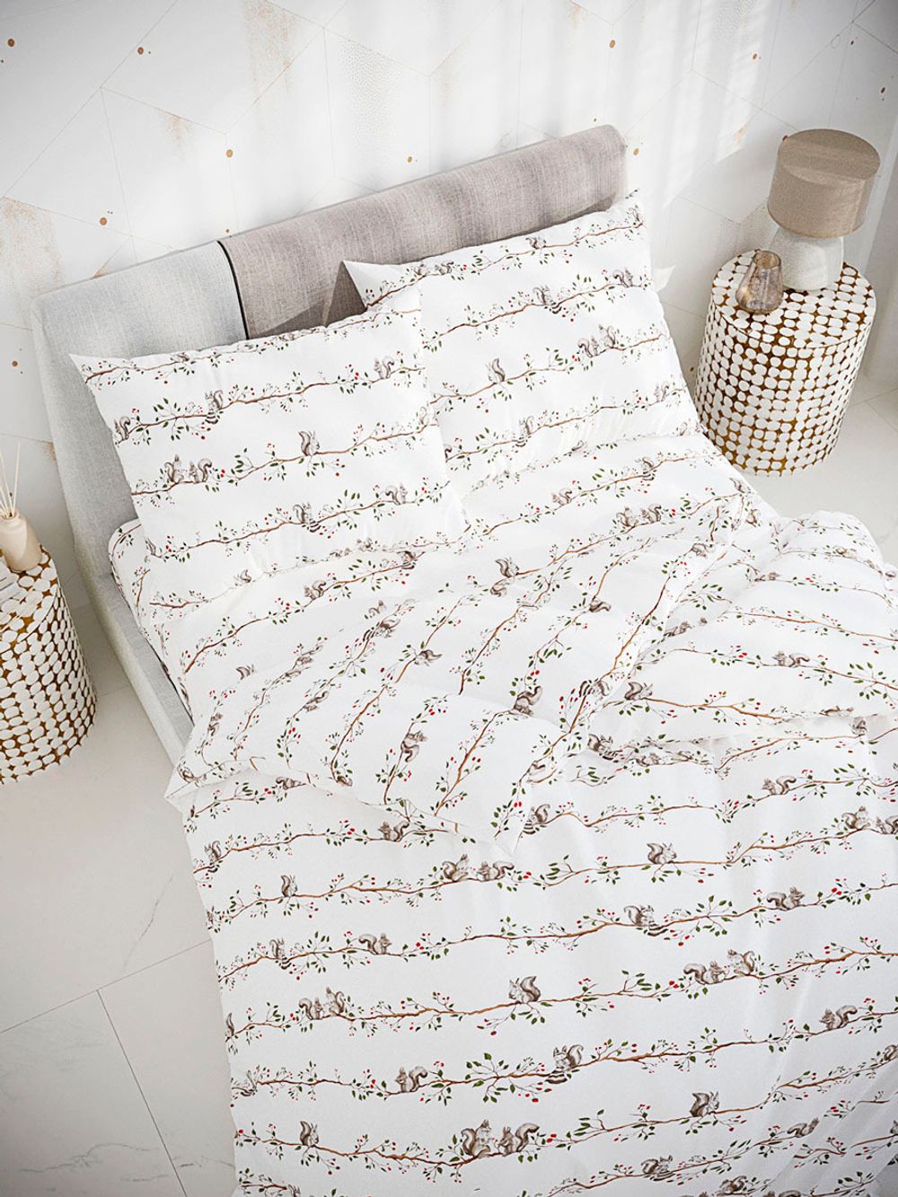 Пододеяльник перкаль Сказка "Белки" евро на молнии 200x215 см