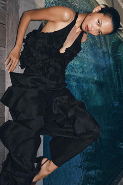 ZARA БРЮКИ С ВОЛАНАМИ И РАМИ — ZW COLLECTION, ЧЕРНЫЙ