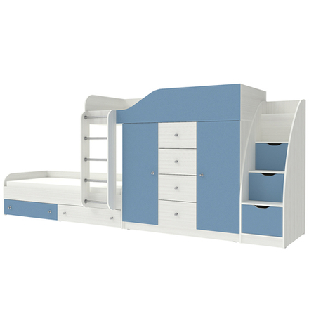 Кровать двухъярусная КарИВи Астра 6 с лестницей Комод КарИВиом Белое Дерево Светло-синий, голубой