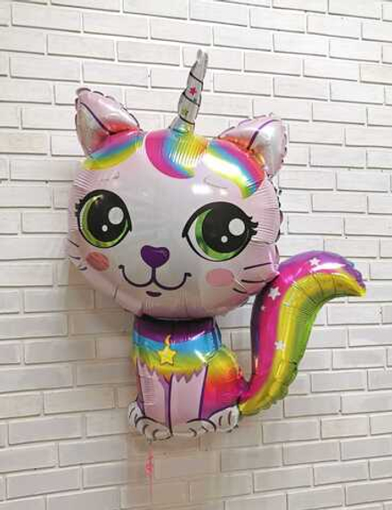 Шар (38""/97 см) Фигура, Котенок-единорог, Розовый, 1 шт. 6п.
