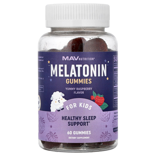MAV Nutrition, жевательные таблетки с мелатонином, для детей, со вкусом малины, 60 жевательных таблеток
