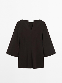 Massimo Dutti Блуза с контрастными деталями, коричневый