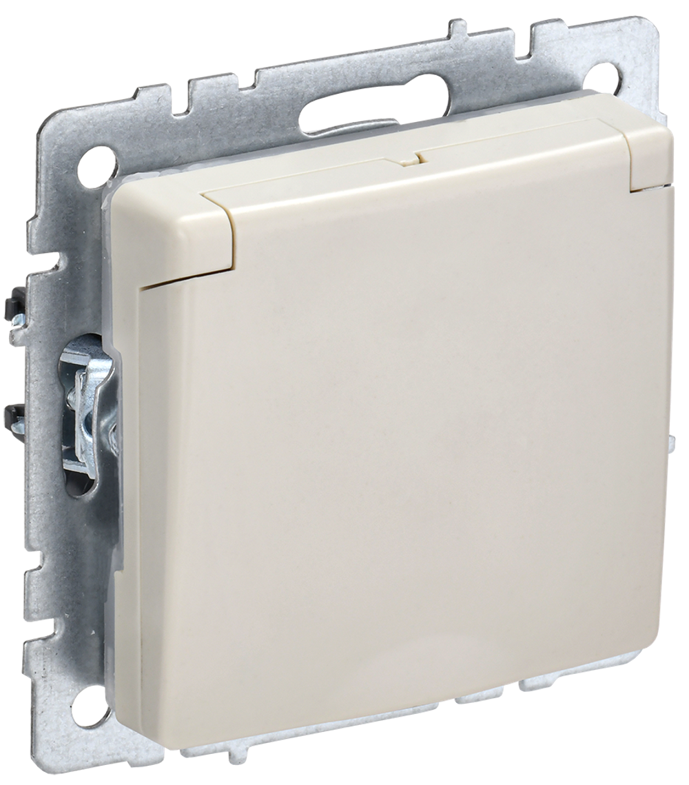 BRITE Розетка 1-местная с заземлением с защитными шторками и крышкой 16А IP44 РСбш10-3-44-БрКр бежевый IEK