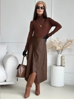 Юбка кожаная трапеция миди