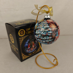 Шар новогодний с круговой росписью Палех "Москва. Кремлевская елка" на черном в футляре