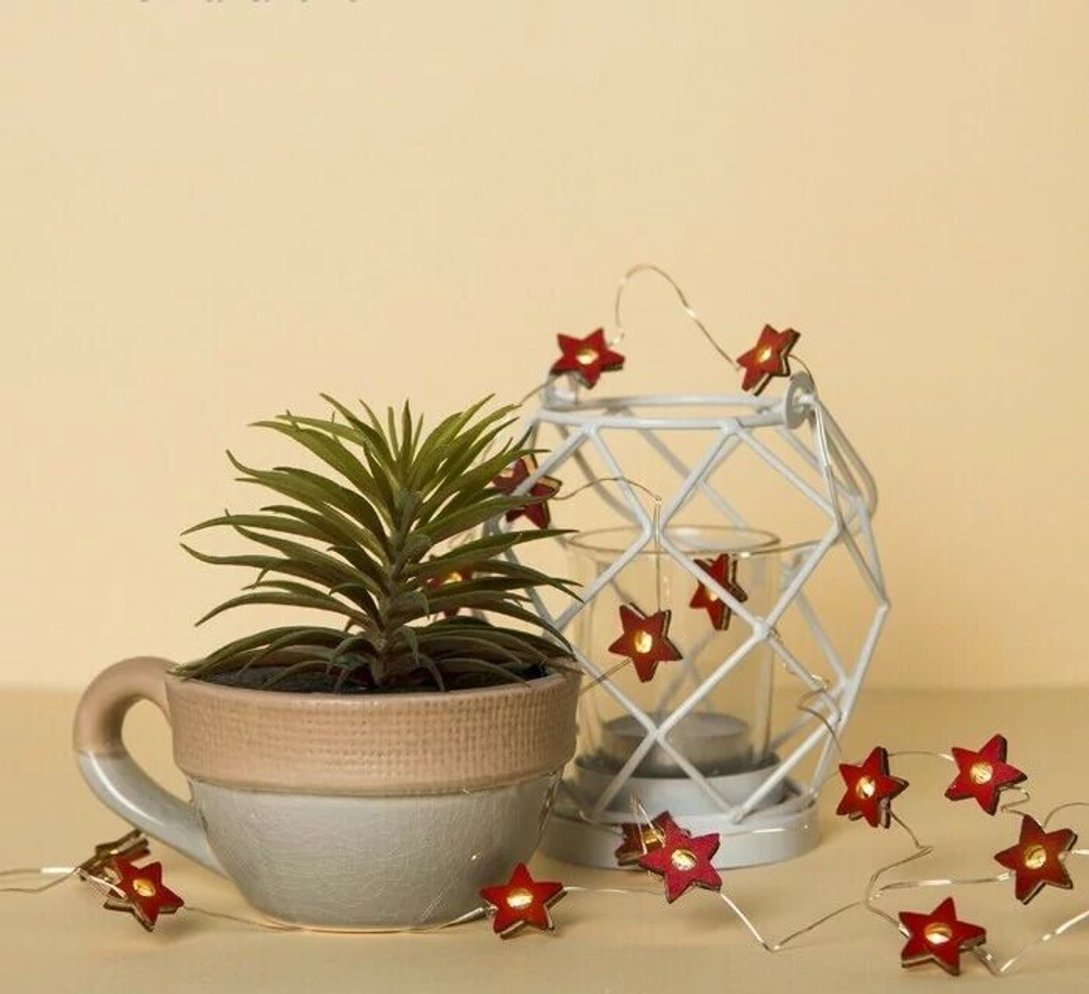 НИТЬ, 2 м, "Роса", с насад, "Звезда красная", LED-20-3V, 2*АА (не в компл), фиксинг,Т/БЕЛЫЙ