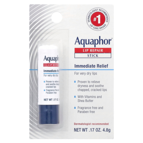 Aquaphor, Восстанавливающий бальзам для губ, помада, мгновенное восстановление, без запаха, 1 шт., 4,8 г (0,17 унции)
