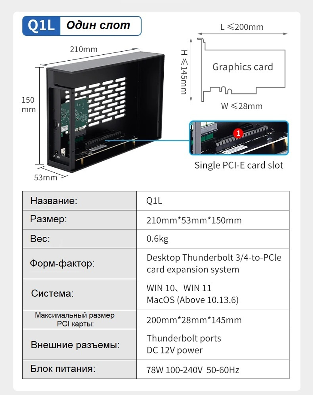 Внешняя видеокарта EGPu Wikingoo Q1l + Asus GT730, Thunderbolt 3/4.