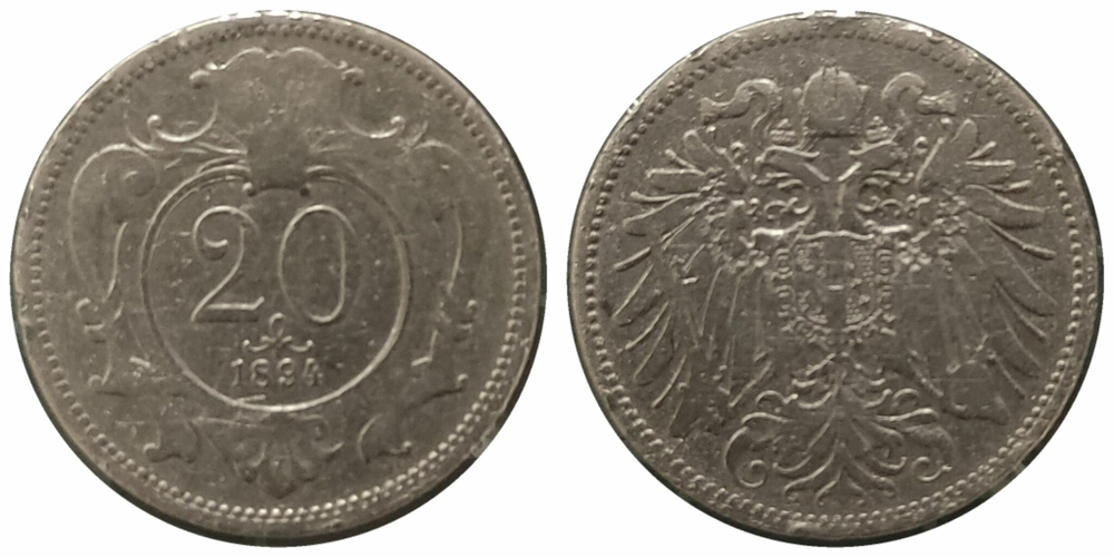 Австрия 20 геллеров, 1892-1914 XF