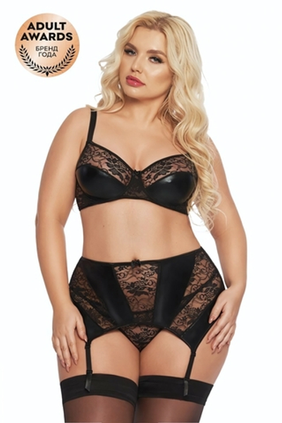 Комплект открытый SoftLine Collection Joana бюстгальтер, пояс с пажами и стринги черный XL