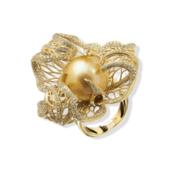 Кольцо Физалис с золотым морским жемчугом и бриллиантами, R0111-0/3