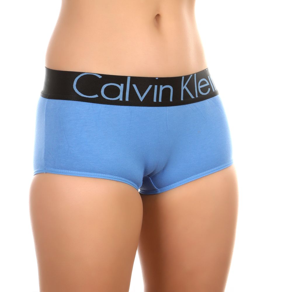 Женские трусы-шорты синие с черной резинкой Calvin Klein Women Blue Black Waistband