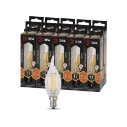 Лампа светодиодная ЭРА F-LED BXS-11W-827-E14 11Вт филамент свеча на ветру теплый белый свет Е14 | Филаментные декоративные