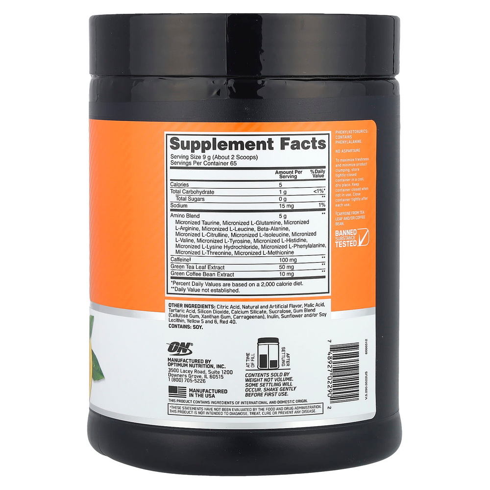 Optimum Nutrition, ESSENTIAL AMIN.O. ENERGY, Orange Cooler, 585 г (1,29 фунта)