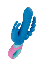 Синий вибратор Vice с 2 дополнительными отростками - 23 см. (Цвет: синий)