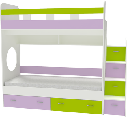 Двухъярусная кровать КарИВи Юниор 1 90х200 мБелый  Ирис Лайм