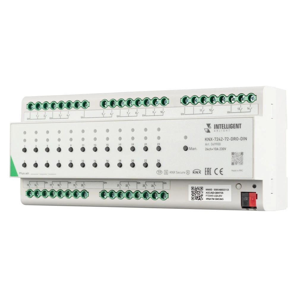 INTELLIGENT ARLIGHT Релейный модуль KNX-7242-72-DRO-DIN Grey (BUS, 24x10A) (IARL, IP20 Пластик, 2 года) 049900