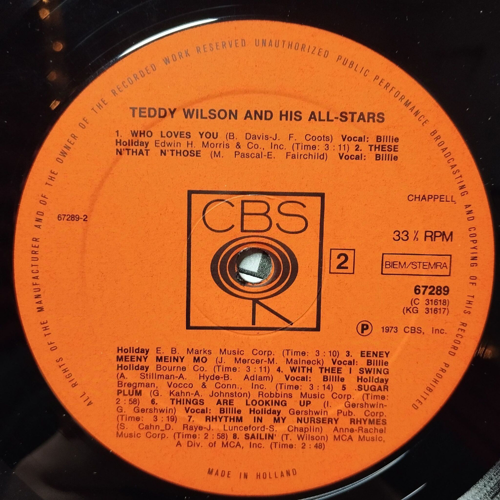Винтажная виниловая пластинка LP Teddy Wilson And His All Stars (Holland 1973)