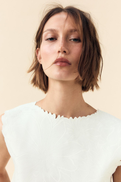 ZARA ТОП ИЗ ИНТЕРЛОКА С ВЫШИВКОЙ, БЕЛЫЙ