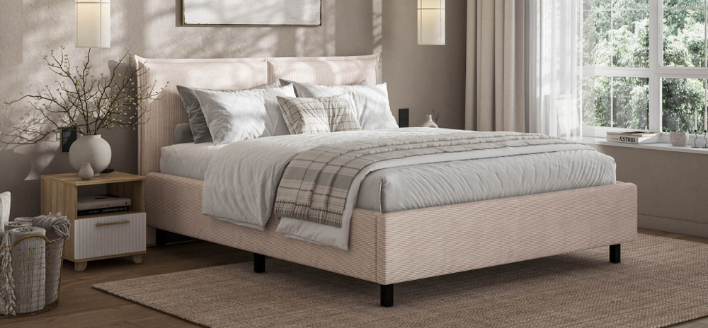 Лео Кровать 160 Вельвет Корд бежевый