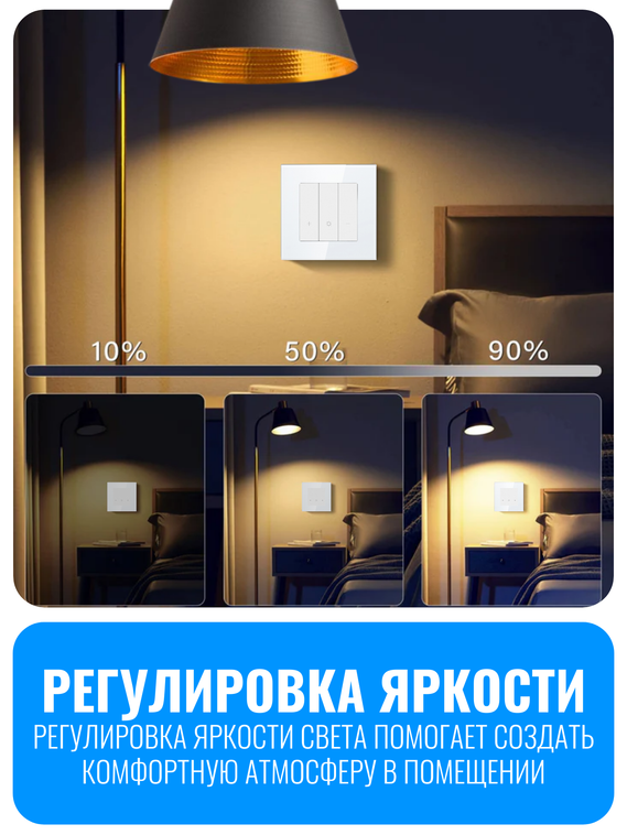 Умный Wi-Fi выключатель диммер Smart Aura серия Fusion без рамки