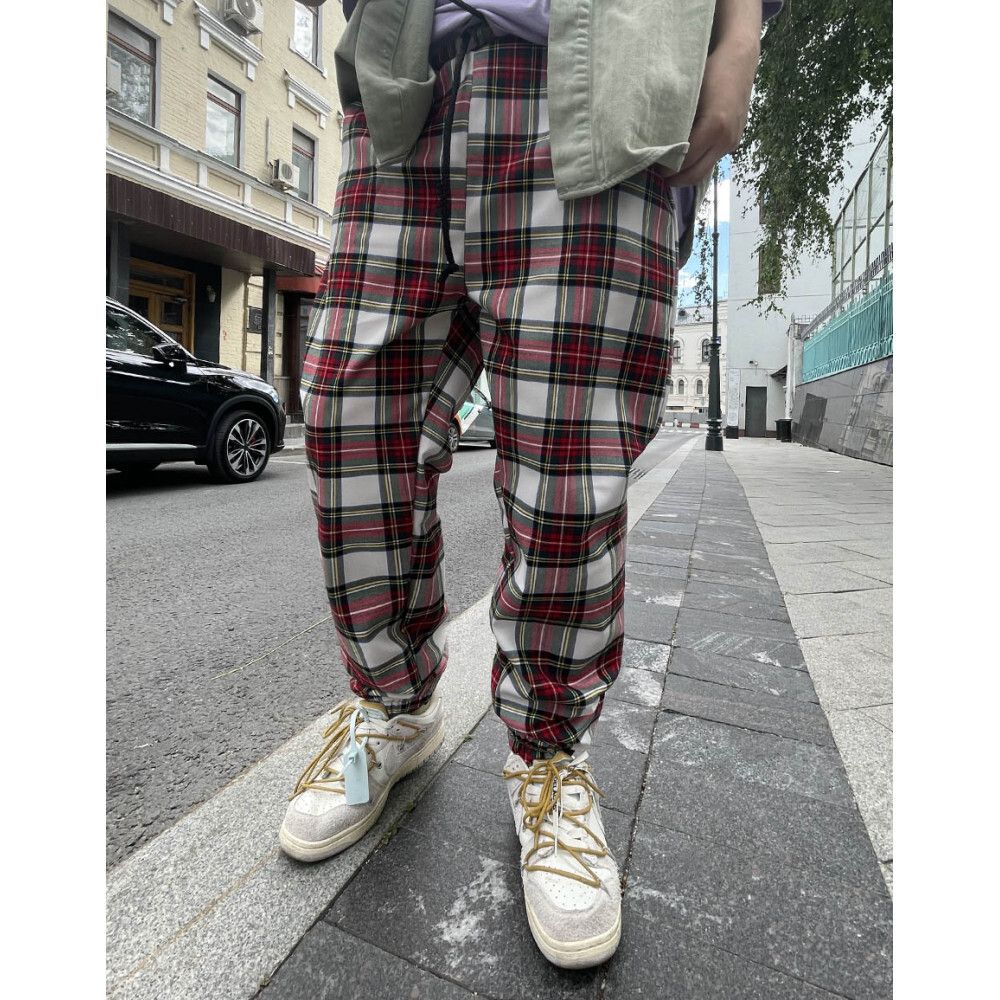 Брюки клетчатые БИЧ бело-красные