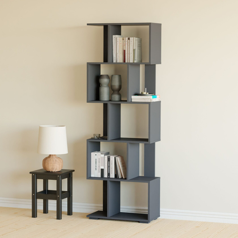 Стеллаж деревянный напольный Фаллет 5 полок для игрушек и для книг, антрацит