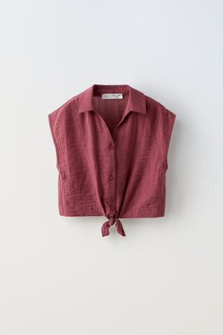 ZARA ТОП ИЗ РЕЛЬЕФНОЙ ТКАНИ С УЗЛОМ, БОРДОВЫЙ