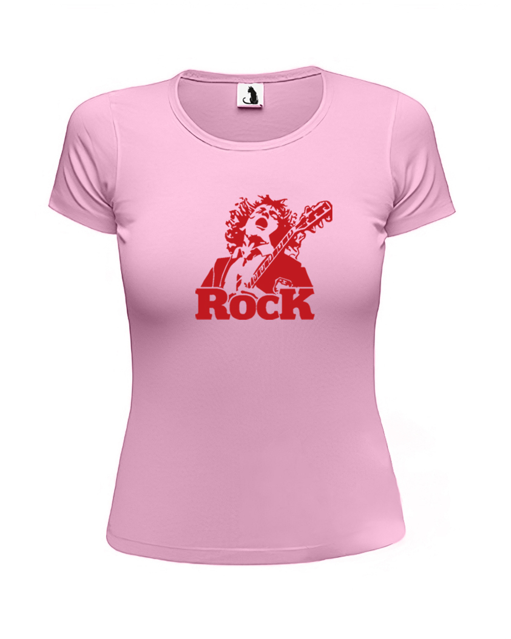 Футболка Rock женская приталенная розовая с красным рисунком