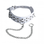 Белый кожаный ошейник с заклепками и мягким подкладом (Цвет: белый)