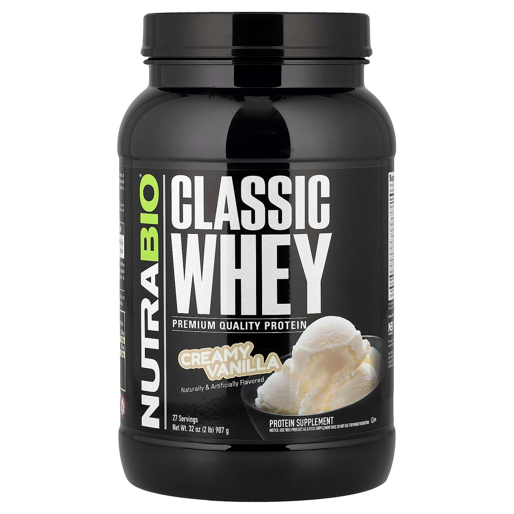 NutraBio, Classic Whey Protein, сливочный ваниль, 907 г (2 фунта)