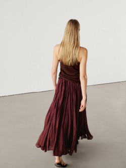 Massimo Dutti Трикотажный топ с горловиной халтер и деталями в рубчик, гранатовый