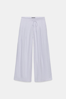 ZARA ШИРОКИЕ БРЮКИ ИЗ СМЕСОВОГО ЛЬНА С ЗАЩИПАМИ, СИРЕНЕВЫЙ