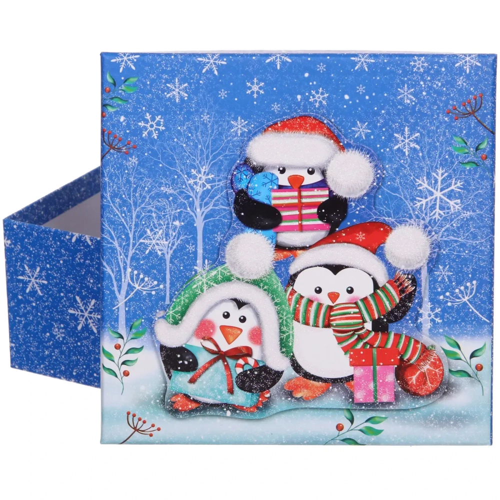 Коробка подарочная «Веселые пингвинята» 18*18*8,5 см