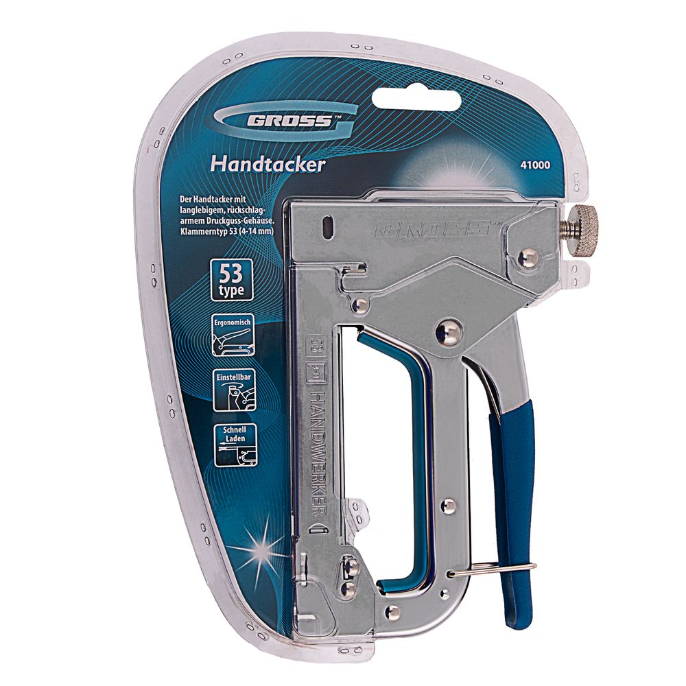 Степлер мебельный, тип скобы 53, 4-14мм, регулируемый, стальной корпус, Gross Handwerker, 41000