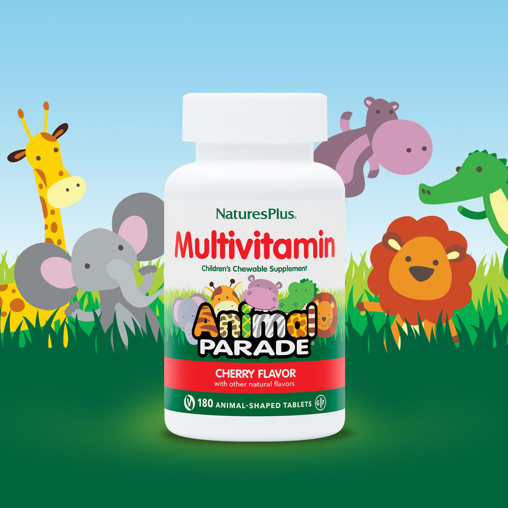 NaturesPlus, Animal Parade, добавка для детей в виде жевательных мультивитаминов, со вкусом вишни, 180 таблеток в форме животных