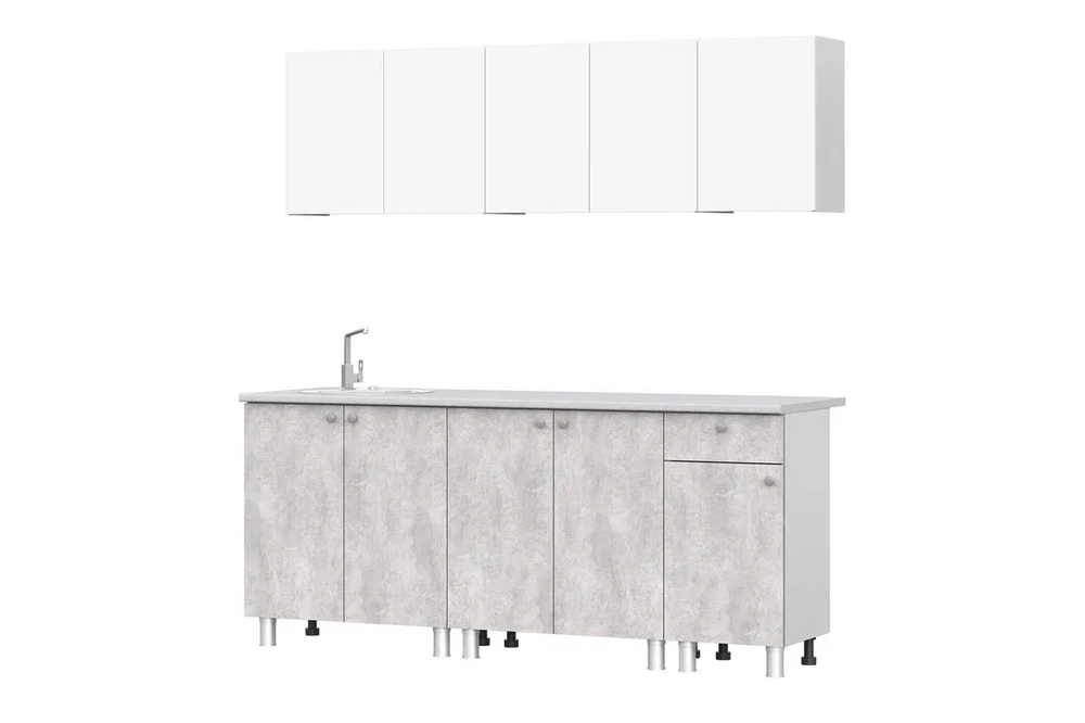 Кухня «КГ 1» Белый / Цемент светлый 200 см