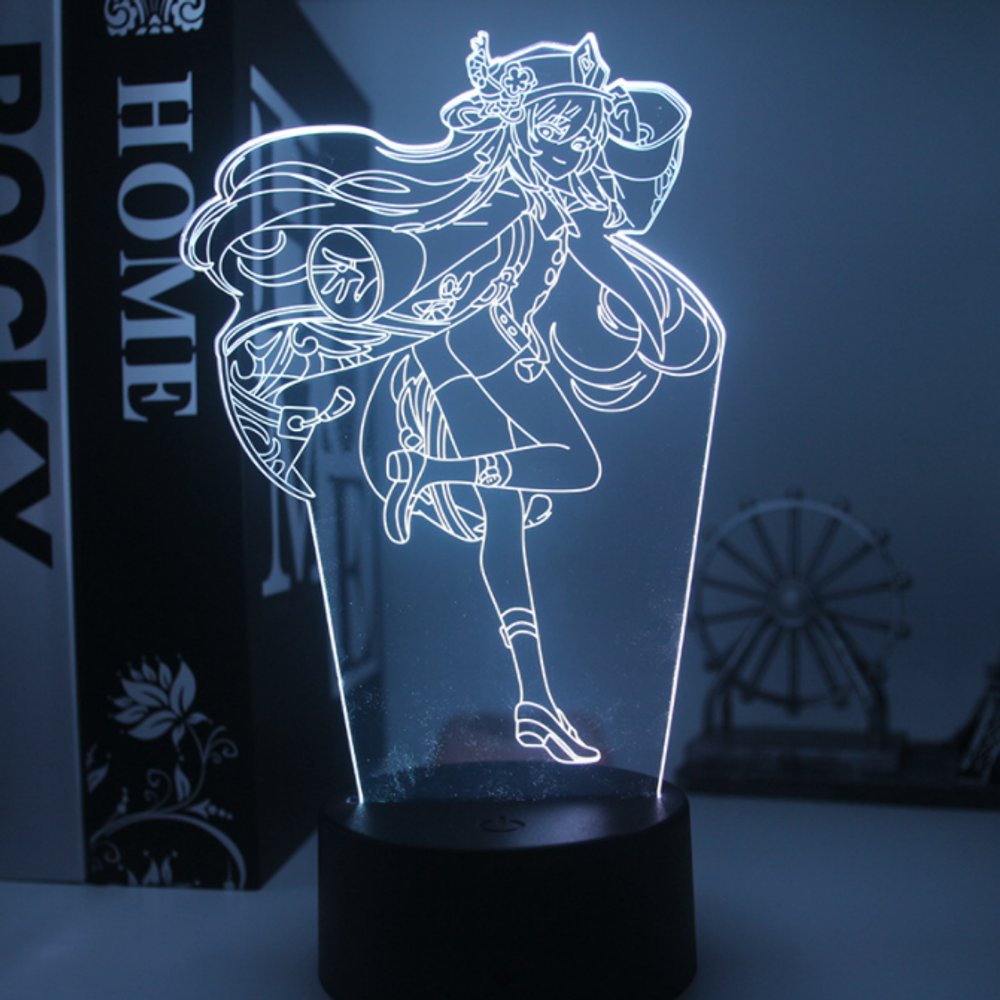 Акриловый светильник на черной подставке "Genshin Impact / Геншин - Ху Тао"