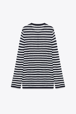 ZARA СВИТЕР В ПОЛОСКУ С ПУГОВИЦАМИ, ТЕМНО-СИНИЙ/БЕЛЫЙ