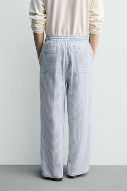 ZARA БРЮКИ RELAXED FIT В КЛЕТКУ, НЕБЕСНО-ГОЛУБОЙ