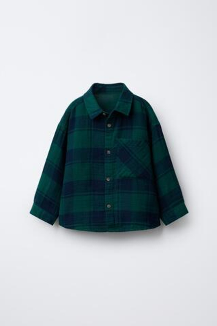 ZARA РУБАШКА В КЛЕТКУ, ЗЕЛЕНОВАТО-СИНИЙ