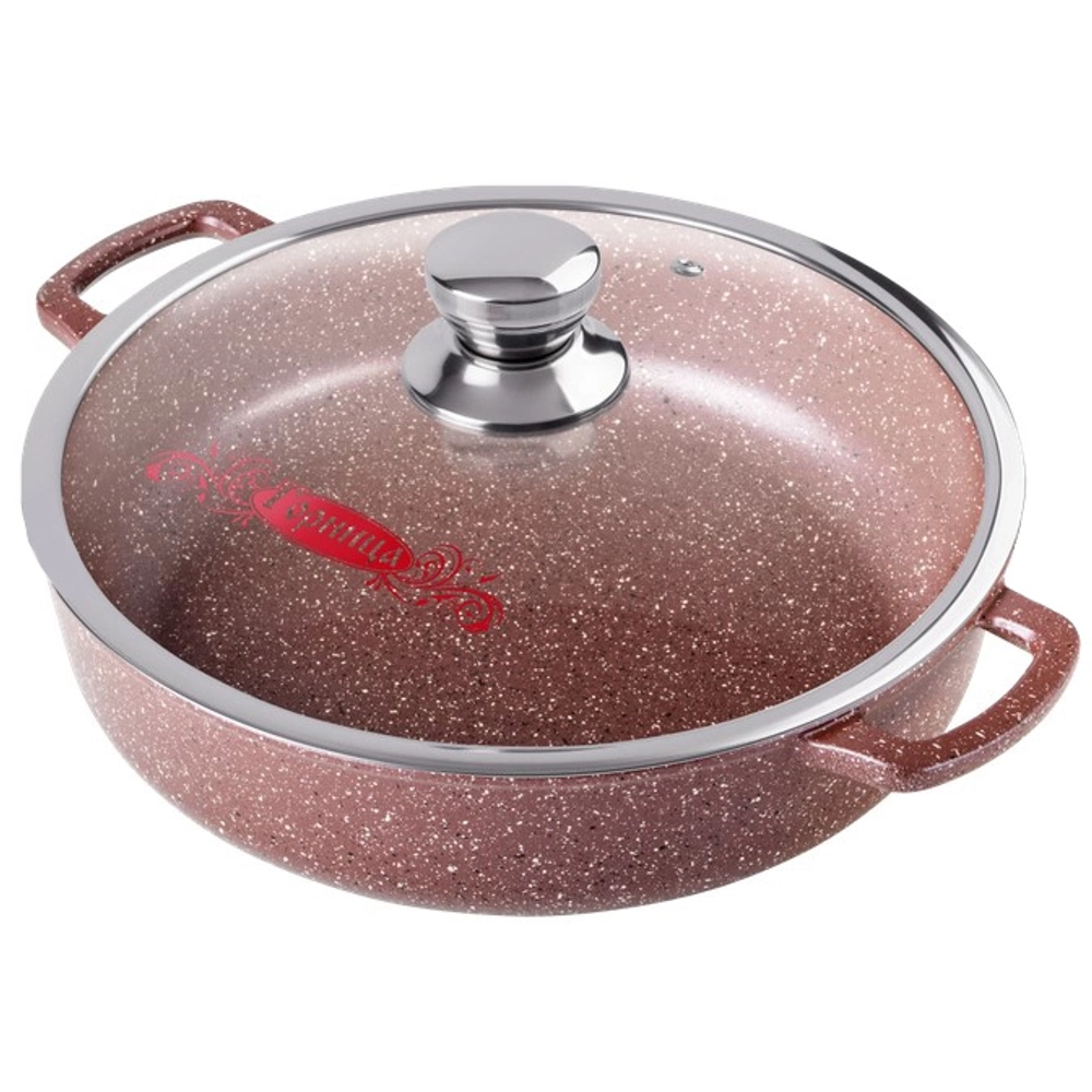 Жаровня литой алюминий 2,5л 24*7см «Шоколад» со стеклянной крышкой ж2411аш