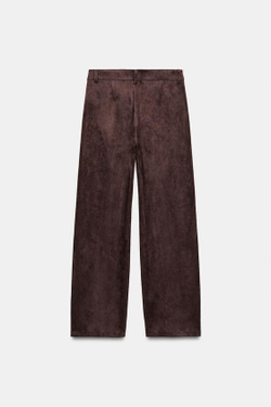 ZARA БРЮКИ ИЗ ИСКУССТВЕННОЙ ЗАМШИ, ШОКОЛАДНО-КОРИЧНЕВЫЙ