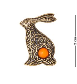 AM-3444 Брошь «Заяц Расписной» (латунь, янтарь)