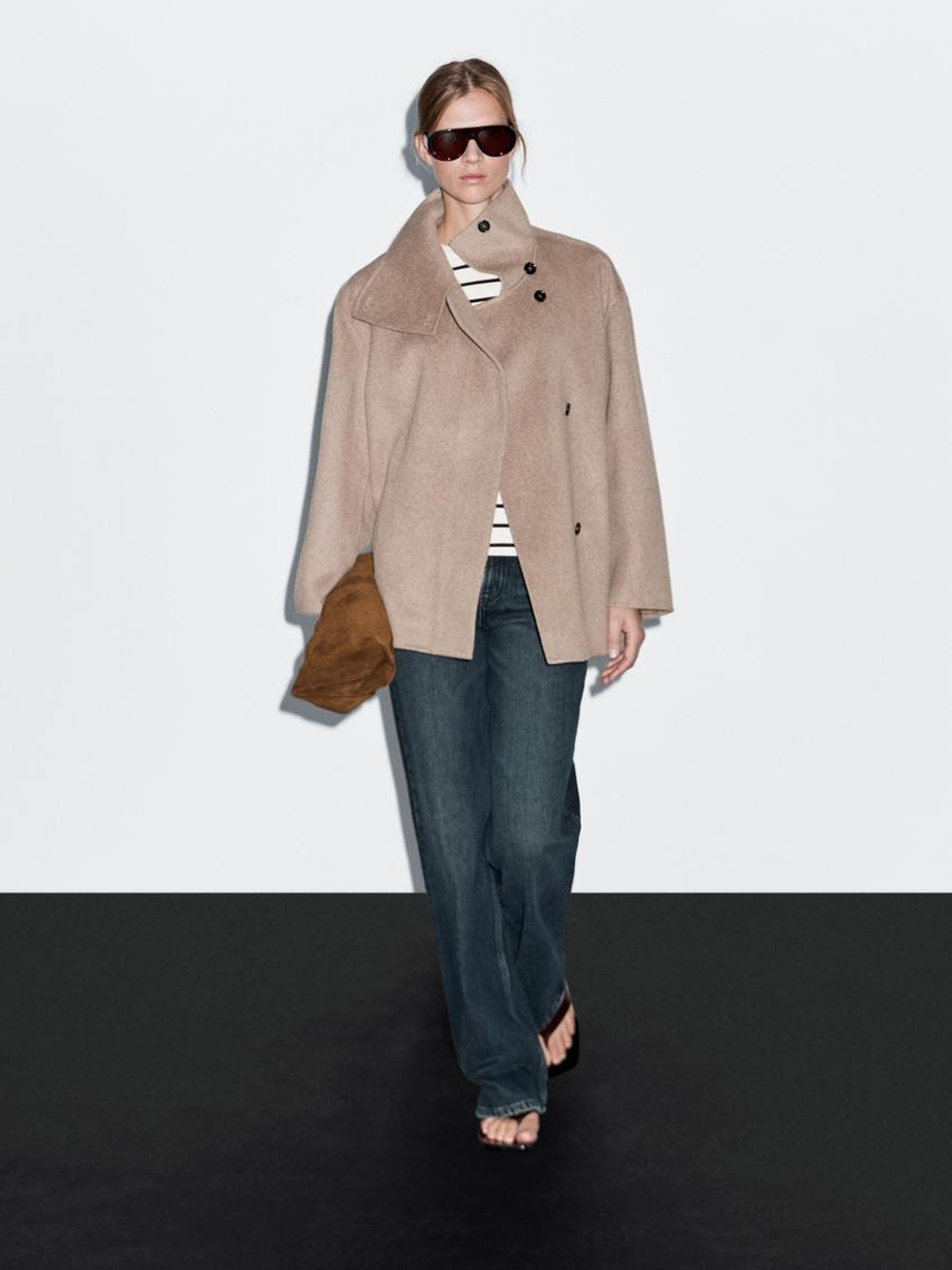 Massimo Dutti Пальто с воротником-стойкой, горчичный