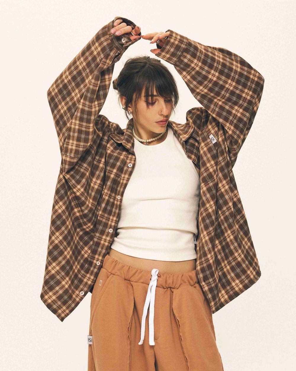 Рубашка One Two Cowboy Basic 8 в клетку коричневая