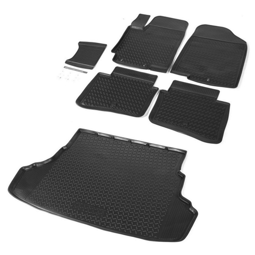 Коврики в салон и багажник автомобиля (комплект) Rival для Hyundai Solaris I поколение седан 2010-2017, полиуретан, 6 частей, K12305001-6